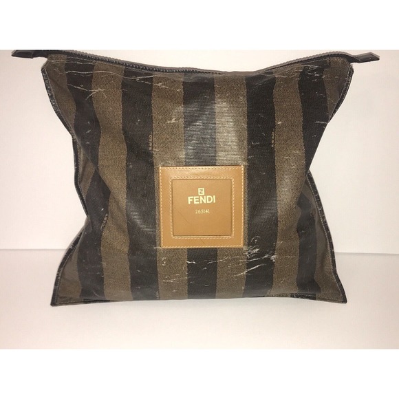 FENDI Large Clutch, Zip Pouch, Accessory Bag, Pequin, Penguin Stripe, Authentic! - Picture 1 of 16